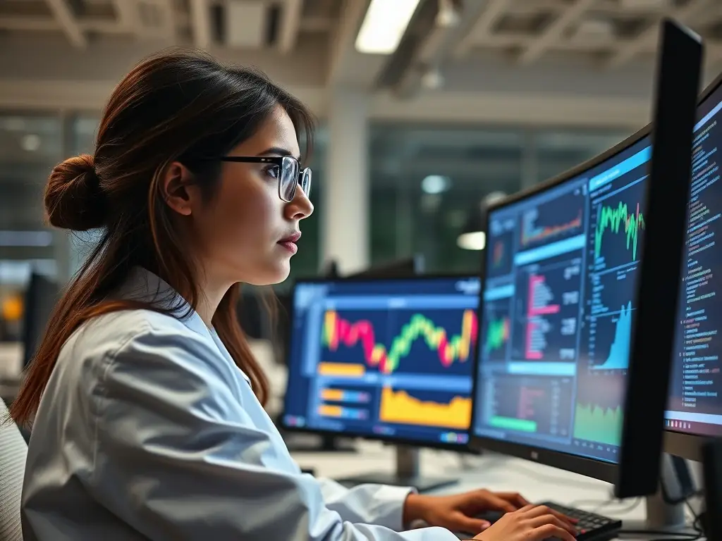 An image of a data analyst working on dashboards with colorful charts, illustrating Analytics Insights.
