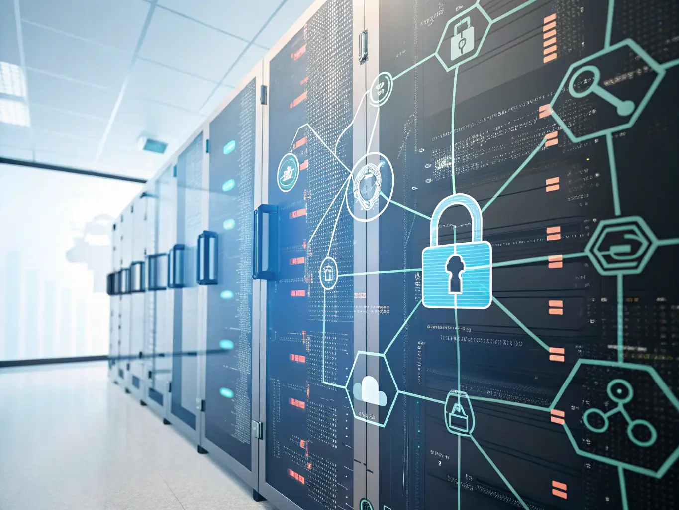 An abstract representation of data flowing through secure channels, highlighting data security and compliance with regulatory standards.